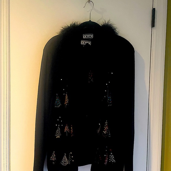 2 Pc Elegant Berek Christmas Knit Cardigan & Matching Tee w Bejeweled Trees L - Picture 10 of 11